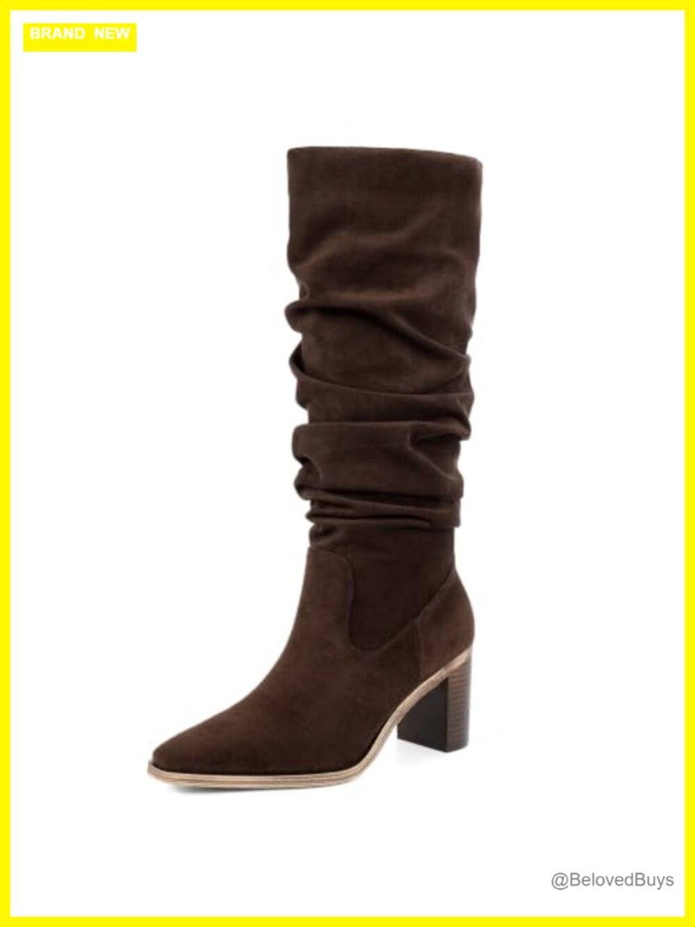 Faux Suede Knee High Boots Square Toe Block Heel Slouch Tall Fall Boots